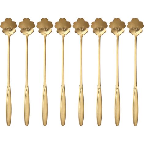 Cuillère À Dessert - En Acier Inoxydable - Forme Fleur - Pour Café Thé Glace - Lot De 8 Pièces (1/5)
