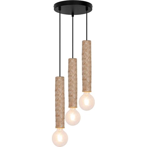 Suspension en escalier design Nala 132cm réglable métal et bambou LED (1/4)