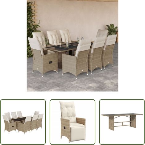 vidaXL Relaxsessel - 9-tlg. Garten-Bistro-Set mit Kissen Beige Poly Rattan (1/5)