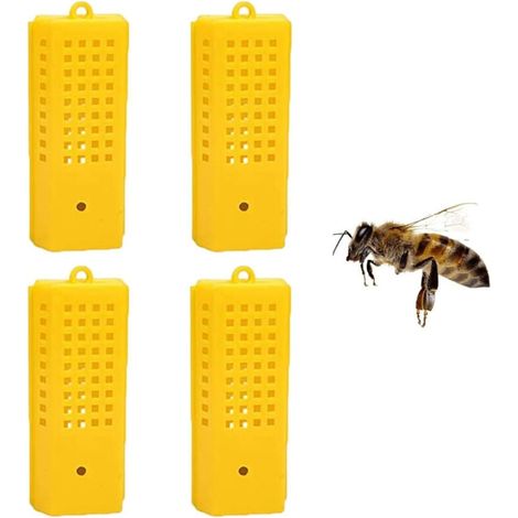 Plastique Reine Abeille Cage Abeille Reine Cage de Marquage Apiculture élevage Tasse Kit Cage de Marquage Reine Matériel D'élevage de Reines Abeille Vous Aider à Attraper Abeille Rapidement Outil(4pcs (1/4)
