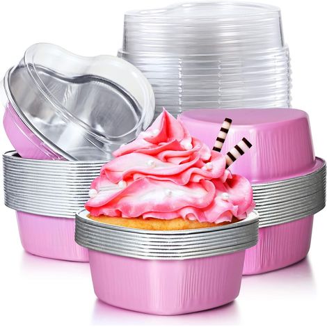 Moule À Gâteau En Aluminium Forme De Cœur - 100 ml - Avec Couvercle - Pour Pâtisserie Et Service - Lot De 50 (1/5)