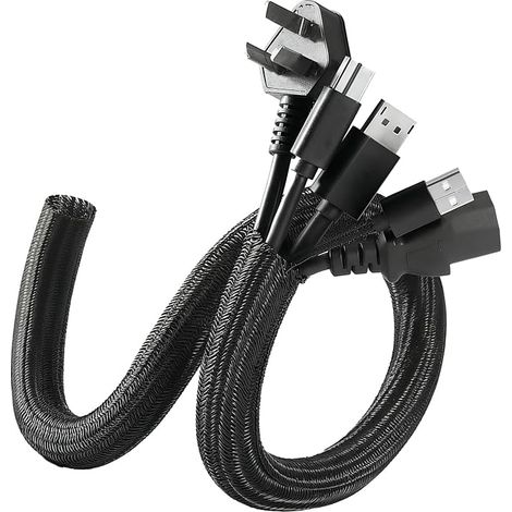Cache Cable 3 Mètres, 10mm Gaine Cable Tressée Extensible à Fermeture Automatique Protege Cable pour TV/PC/Bureau Protege Cable Passe Cable Flexible (1/5)