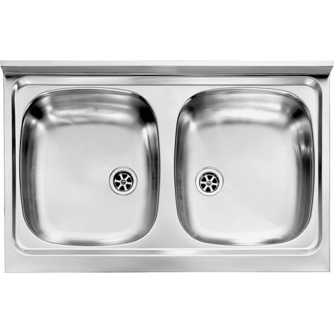 LAVELLO CUCINA DA APPOGGIO IN ACCIAIO INOX 2 VASCHE MODELLO MONDIAL - CM.80x50 - PROFONDITÀ 15 CM - HID