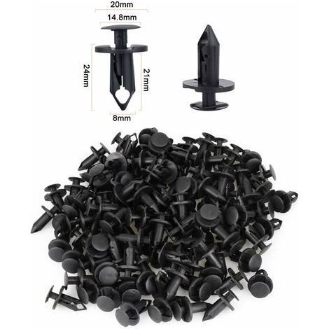 KZQ – Lot de 120 rivets en plastique noir 8 mm – Clips de garniture pour pare-chocs et garde-boue – Résistants aux hautes températures (1/3)