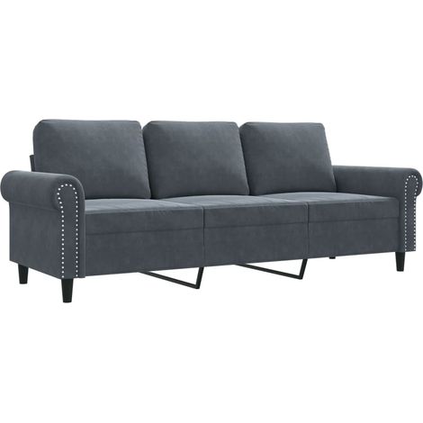 Canapé à 3 places，Sofa pour Salon，Banquette Gris foncé 180 cm Velours CFW393286 (1/5)