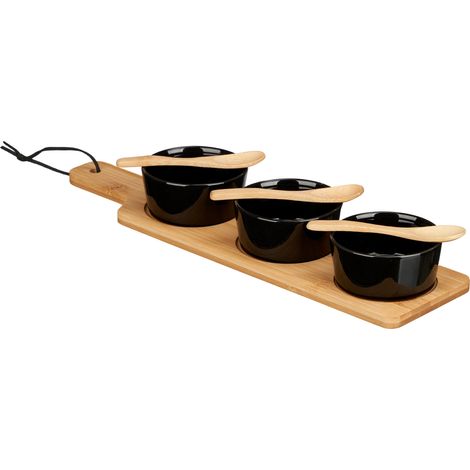 3 schwarze Schalen mit Bambustablett (1/4)