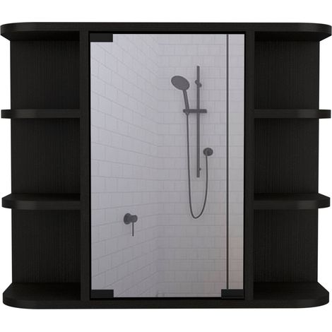 Mobile da parete per bagno Milan con ripiani e specchio (1/4)