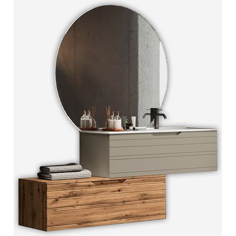 Hängender Badschrank mit Waschbecken und LED-Spiegel Solmira - Taubengrau