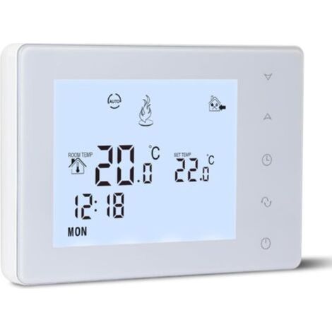 Gasthermostat mit 2-Draht-Anschluss, batteriebetrieben, Wandmontage, programmierbar, kabelgebunden, Raumthermostat, Betrieb mit 2 AA-Batterien, keine WLAN-Funktion, Batterien nicht im Lieferumfang ent (1/5)