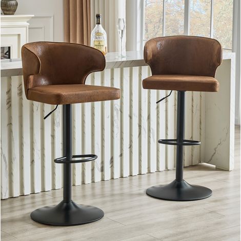 Tabouret de bar avec dossier, hauteur réglable, pivotant 360°, lot de 2, marron OKMYHOME (1/5)