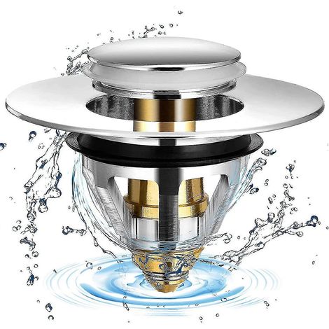 Bouchon de lavabo universel en acier inoxydable à clapet avec 2 joints pour bonde de 32 et 38 mm (1 pièce) (1/5)