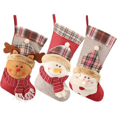 Chaussettes de Noël - - 3 PCS - 42 cm - Décoration Rouge - Père Noël/Renne/Bonhomme de neige (1/5)