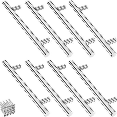 Lot de 8 Poignee de Meuble Cuisine Inoxydable Argent, Poignee Porte Cuisine Espacement des Trous de 128mm, Arrondi Poignées pour Placards avec 32 Vis, poignée Tiroir pour Penderies, Tiroirs (1/4)