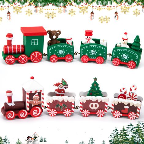 Petits Train De Noël En Bois, 2pcs Ornement Pendentif Train, Sapin De Noël Décorations, Ours Bonhomme De Neige Décoration Fête Table Artisanat Maison, Cadeaux Jouets Pour Enfant (1/5)
