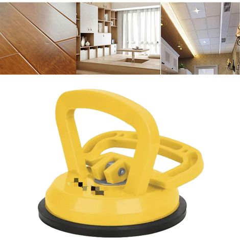 Ventouse à vide à poignée en alliage d'aluminium, ventouse puissante à une seule mâchoire pour carrelage en verre, capacité de 50 kg, jaune (1/5)