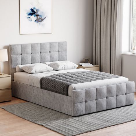 Valentina 4ft6 Double Modern Fabric Ottoman Bed Frame, 135 x 190 cm, Crushed-Velvet-Silver
