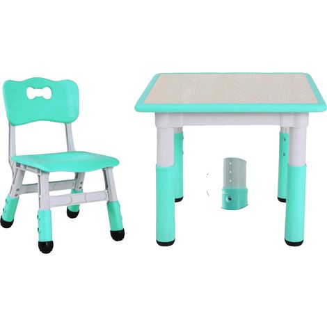 Table et chaises pour enfants, hauteur réglable, design ergonomique, Vert (1/2)