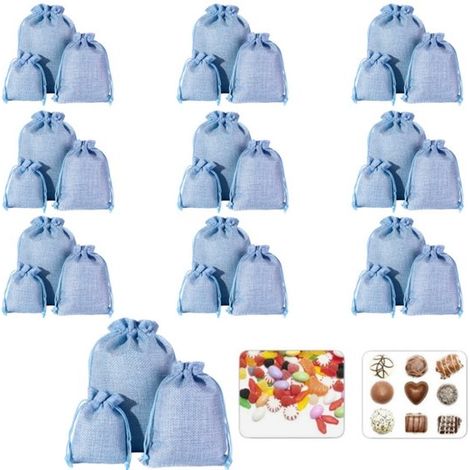 Set di 30 sacchetti in lino con coulisse, disponibili in 3 misure (10 sacchetti per misura). Sacchetti regalo/contenitori in lino. Piccoli sacchetti in tessuto. (1/5)
