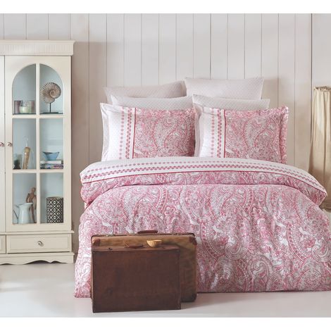 Funda nórdica, funda nórdica, ropa de cama Set Rosa Blanco