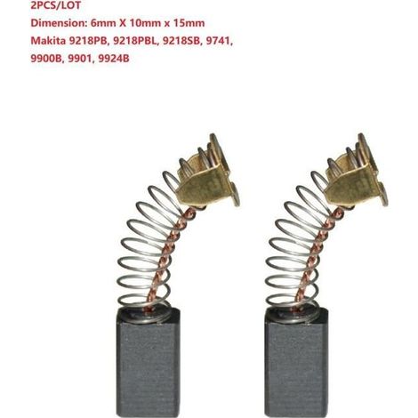 2 Balais de Charbon 6x10x15mm pour Makita CB-106, 181437-1, 9218PBL, 9218SB, 9900B, 9924B
