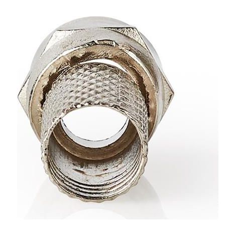 Conector f recto masculino niquelado 75 ohmios giro diametro de entrada del cable 75 mm aleacion de zinc plata 25 uds bolsa de plastico