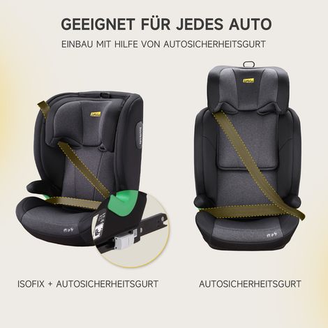 Siège auto i-Size R129 3-12 ans (100-150 cm), réhausseur avec dossier ajustable, appui-tête réglable, protection latérale renforcée, léger et inclinable, fixation Isofix, noir (1/5)