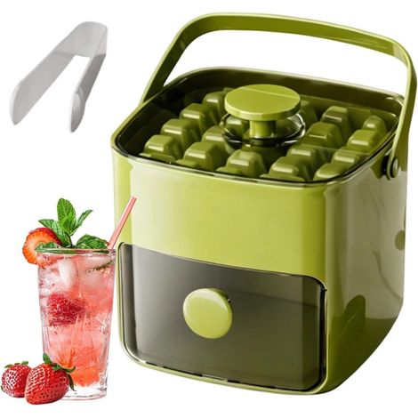 Bac à glaçons portable pour congélateur, double couche réutilisable avec pinces, bouton-poussoir, moule à glaçons à dégagement facile pour boissons, whisky, cocktails, café, vin, refroidissement (1/5)