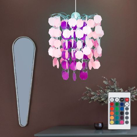 Lampe suspendue pour enfants à intensité variable pour la chambre des filles, plafonnier rose, télécommande dans un ensemble comprenant des ampoules LED RVB (1/5)