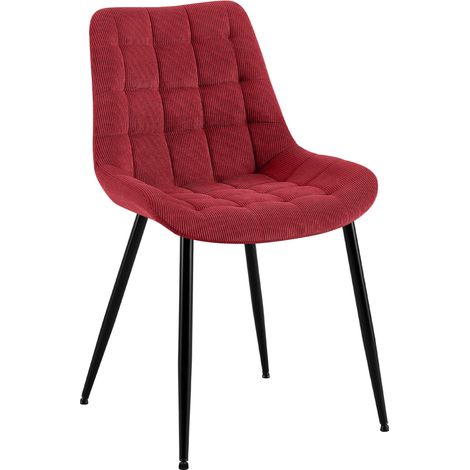 Chaise de salle à manger x1 rembourrée à coutures décoratives en velours côtelé bordeaux pieds métal noir 100008261