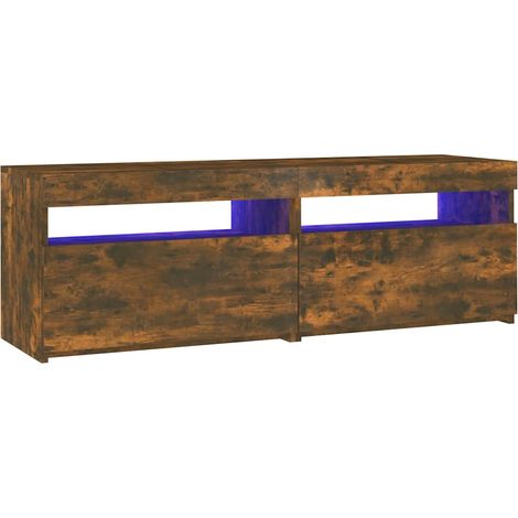 Mueble TV multimedia estantería para televisión buffet para televisión comedor salón dormitorio con luces LED roble ahumado 120 x 35 x 40 cm marrón 020026716