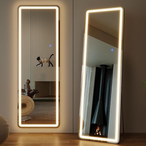 Miroir sur Pied avec LED - 160 x 50 cm, Grand Miroir Mural Lumineux, Miroirs en Pied LED 3 Couleurs (1/5)