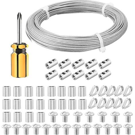 30 Meter langes Stahlseil für Kletterpflanzen, 2 mm PVC beschichtetes Edelstahlseil mit M2 Verbinder und Stahlseilklemme, zum Aufhängen von Bilde (1/4)