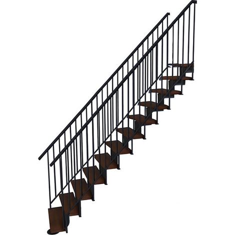 Scala dritta 8 gradini - Altezza raggiungibile 1.85 a 2.16m- Larghezza 80cm - Struttura nera e gradini in legno noce - COMFO80/I/NN2MC-8