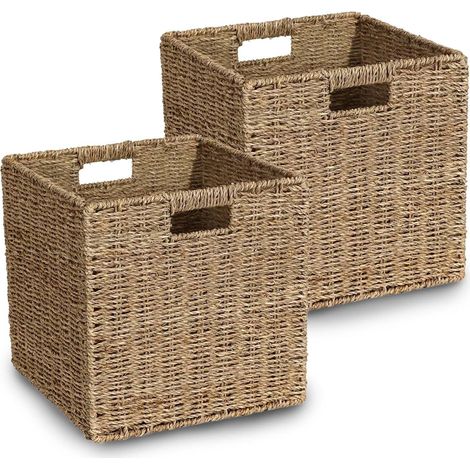 Panier Rangement Panier étagère Panier Tressé Pliable Jonc Mer Couleur Naturelle 30x30x30cm (1/5)