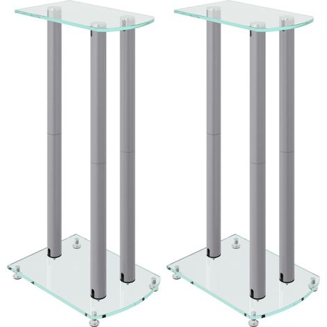Supports de haut-parleurs 2 pcs argenté verre trempé 3 piliers