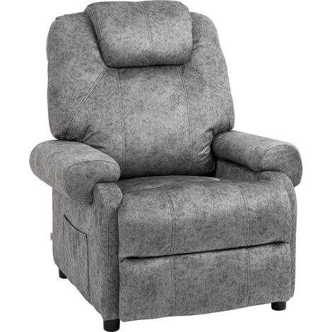 HOMCOM sillón relax reclinable manual, sillón relax de terciopelo con reposabrazos, Reposapiés, acolchado grueso, para salón, dormitorio, gris