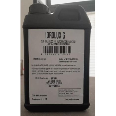 Idrolux  g olio idraulico per automazioni cancelli con sistema oleodinamico 2 lt i101644