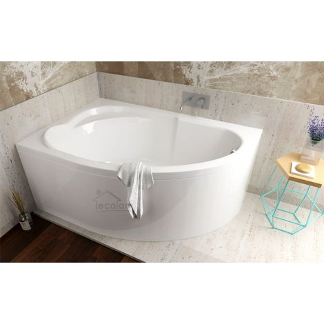 ECOLAM Baignoire d'angle Standard Polimat 130x85 cm gauche + tablier pieds siphon + silicone Set complet (1/5)