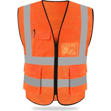 Gilet de sécurité réfléchissant haute visibilité, uniforme de travail, veste zippée, gilet de sécurité (1/5)