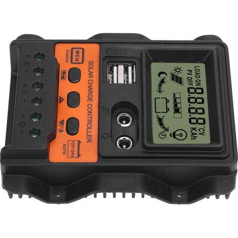 Regolatore di carica solare con due porte USB PWM 12V 24V, regolatore di pannello auto-adattivo per sistemi off-grid 100A. (1/5)