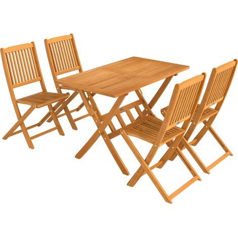 Set 5 Pezzi da Pranzo per Giardino Tavolo e 4 Sedie Pieghevoli in Legno di Acacia Naturale (1/5)