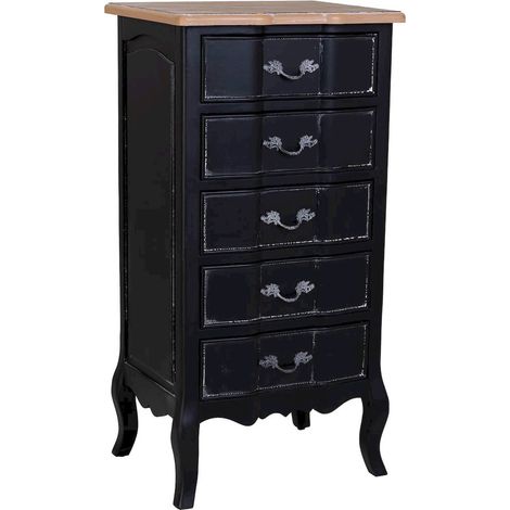 chiffonnier artisanal bois noir finition laquée élégante - noir laqué et bois naturel (1/5)