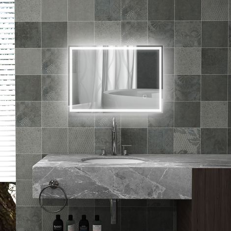 Miroir de salle de bain, miroir mural avec LED et interrupteur tactile, blanc