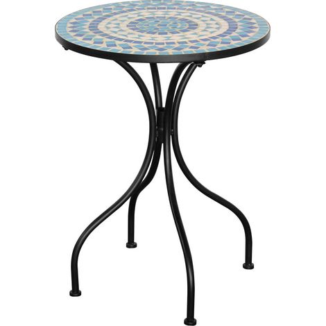 Tavolino tondo da esterno ripiano in ceramica con decorazione mosaico lucido 55x71 cm (1/4)