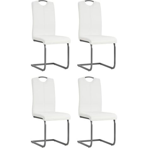 Lot de 4 Chaises à manger cantilever,Chaises/Fauteuils de salle à Manger blanc similicuir HH19708 (1/5)