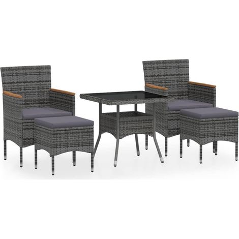 Maison Exclusive - Set Pranzo da Giardino 5 pz Polyrattan e Vetro Temperato Grigio (1/5)