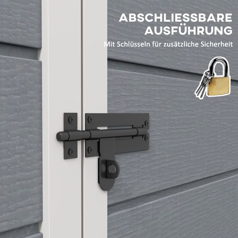 Abri de jardin 1,54m³, cabanon à toit plat, 122 x 149 x 192/177 cm, remise avec porte verrouillable, fenêtre, garage à vélos, coffre extérieur en aluminium, pour cour, jardin, gris (1/5)