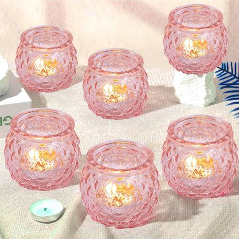 12 Pcs Bougeoirs en Verre pour Bougies Chauffe-Plat, Bougeoirs Transparents pour Bougies Chauffe-Plat pour Centre de Table, Mariage, décoration d'intérieur (Rose) (1/5)