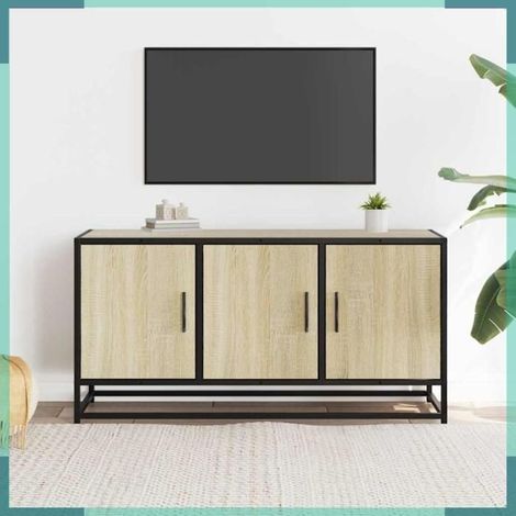 Meuble TV - 848830 - chêne sonoma - bois d'ingénierie et métal - 100x35x50 cm (1/5)
