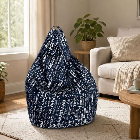 Dmora Poltrona a sacco con fantasia con scritte, colore blu e bianco, Misure 80 x 120 x 80 cm (1/4)